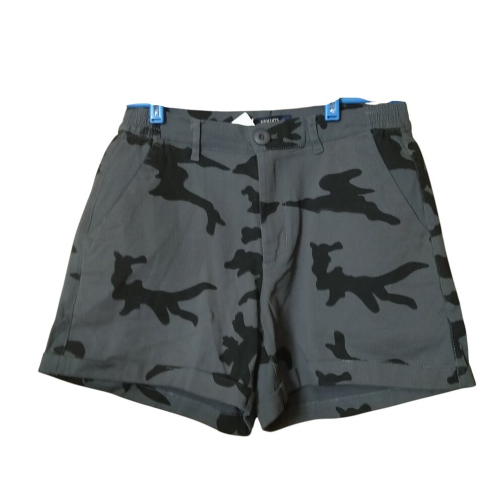OCHENTA Women's Size 10 Gray/Black Camo Partial Elastic Waist Casual Shorts NEW